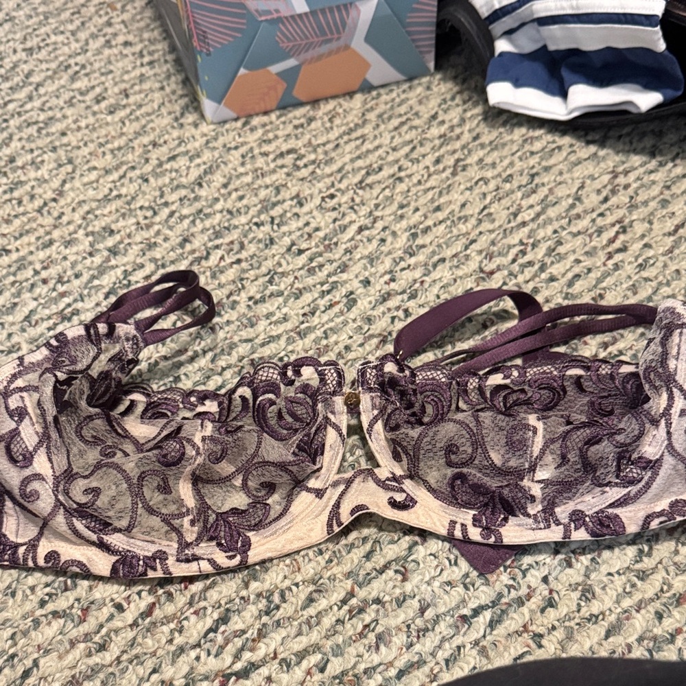 Cacique Purple and Cream Lace Bra